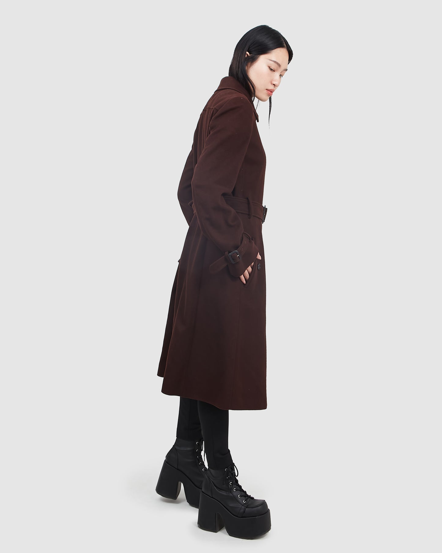 Burberry Burgundy Wool Classic Single Breast Long Coat - 12