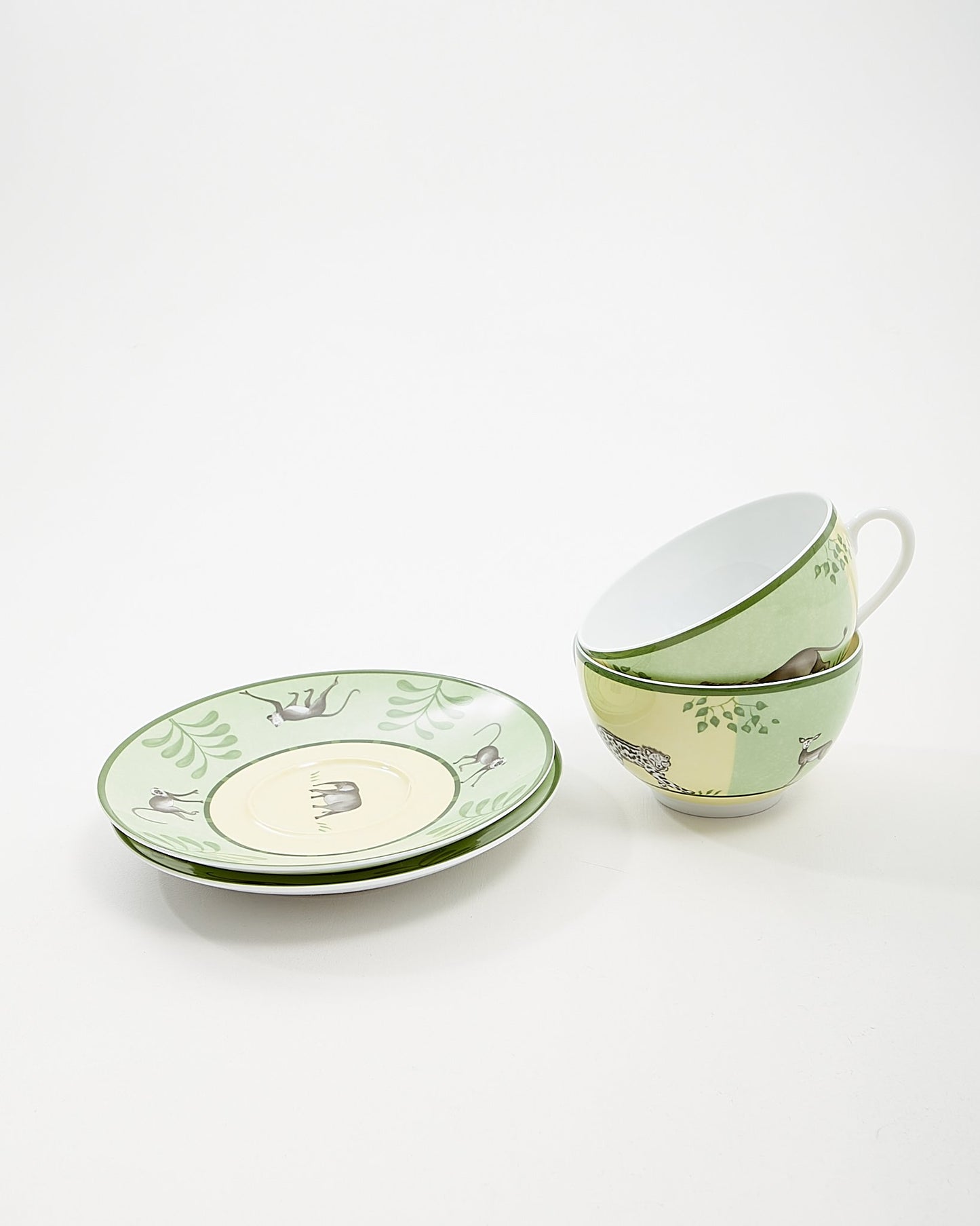 Hermès Green/White Africa 4 Piece Cup 
Saucer Breakfast Set