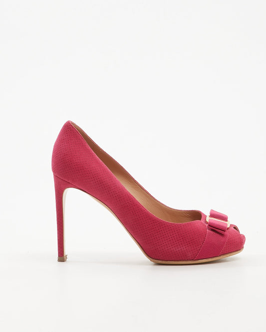 Ferragamo Fuchsia Suede Vara Pump Heel - 7.5