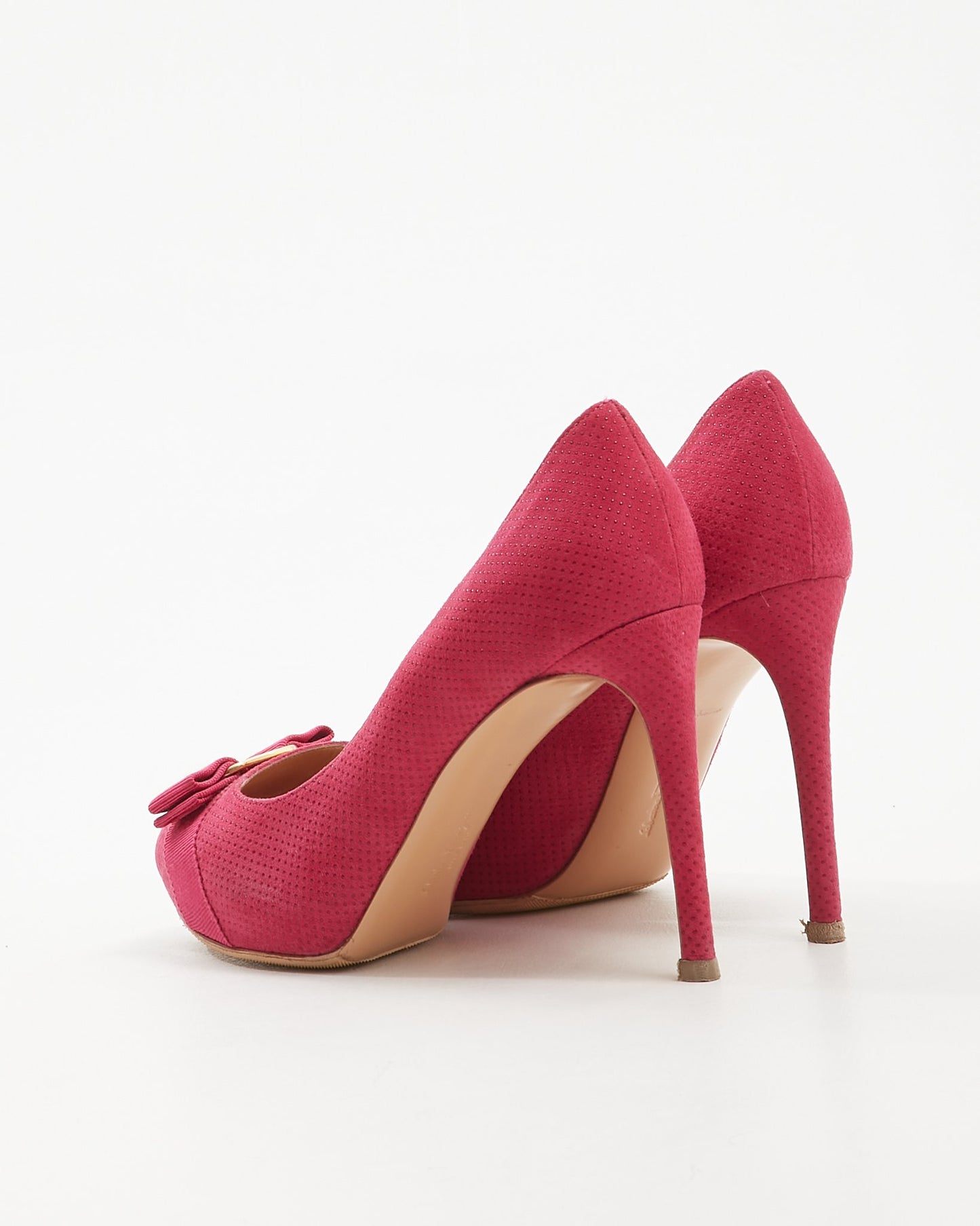 Ferragamo Fuchsia Suede Vara Pump Heel - 7.5