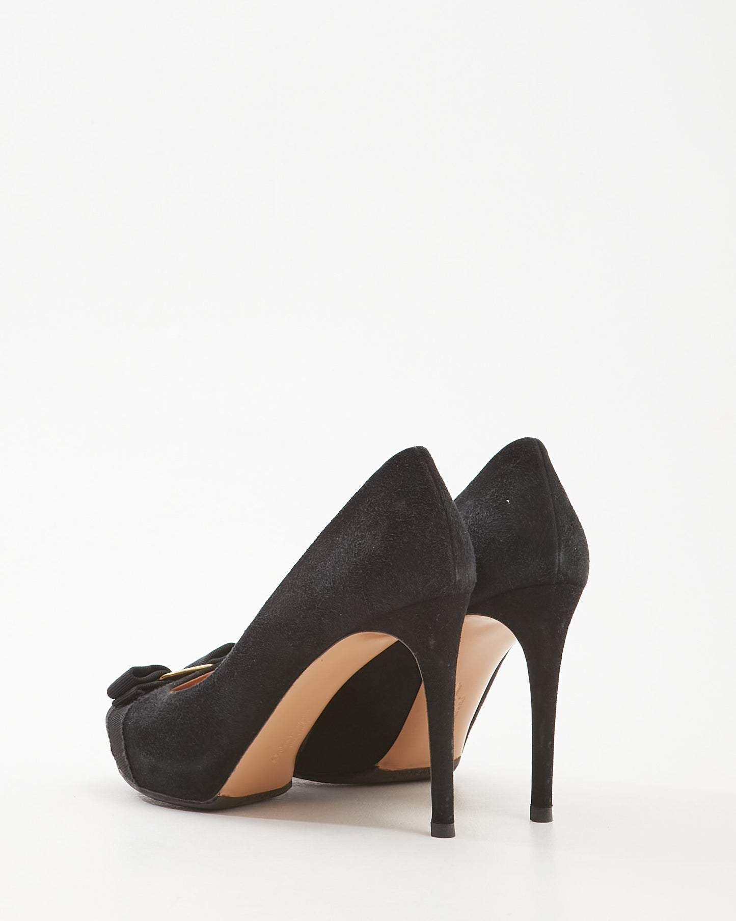 Salvatore Ferragamo Black Suede Rosella Bow Peep Toe Pumps - 9