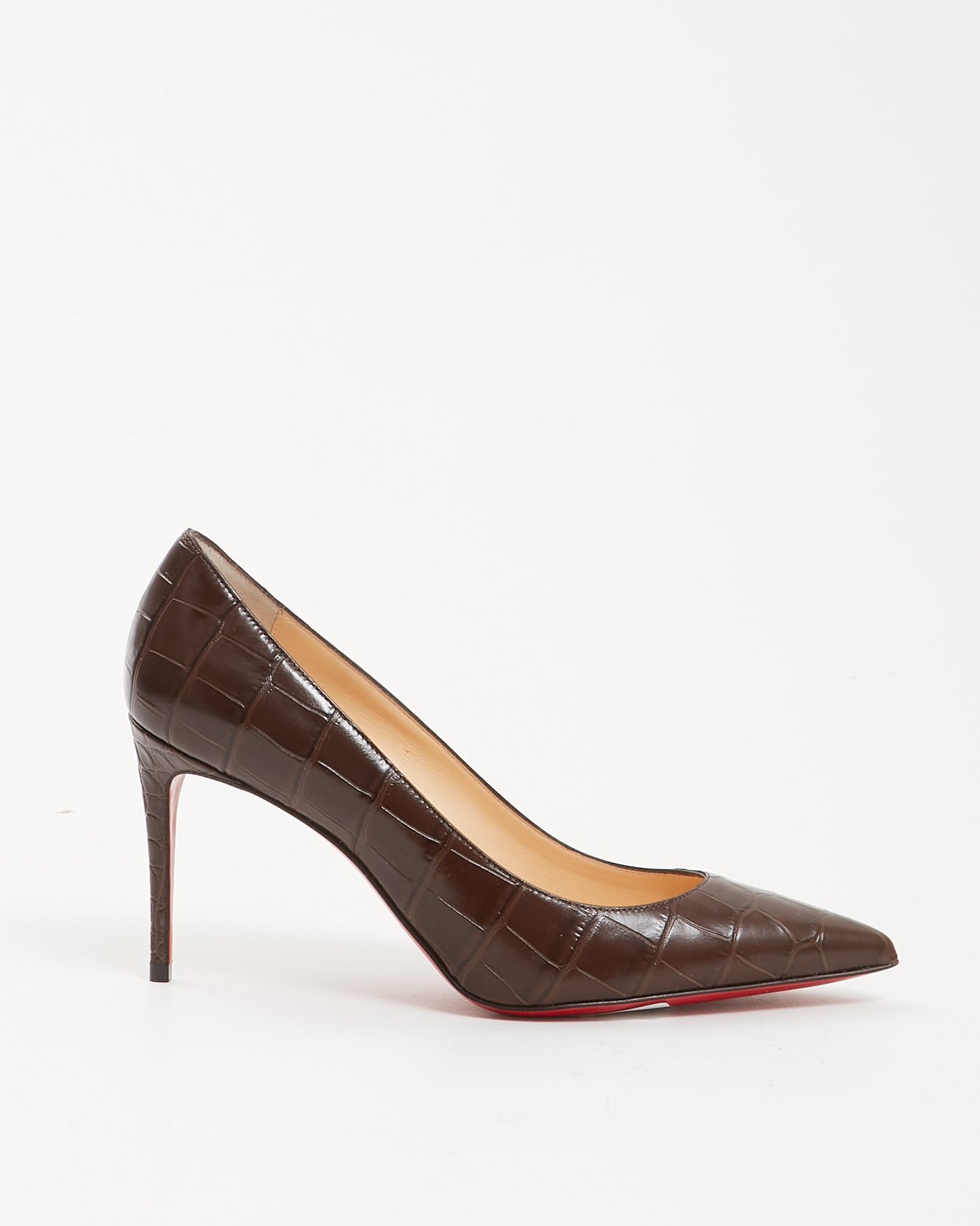 Louboutin Brown Embossed Croc Leather Kate 85 Heel - 36