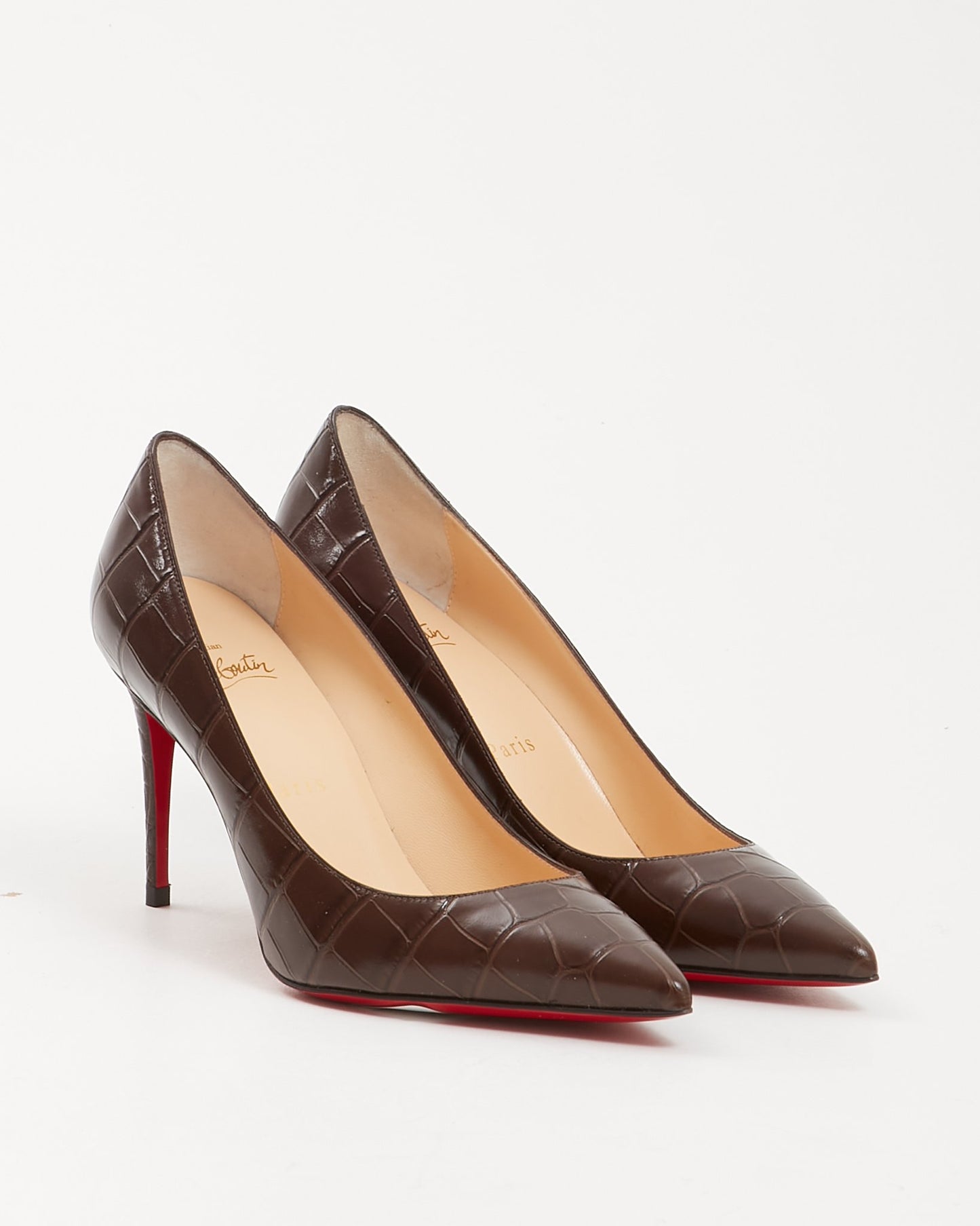 Louboutin Brown Embossed Croc Leather Kate 85 Heel - 36