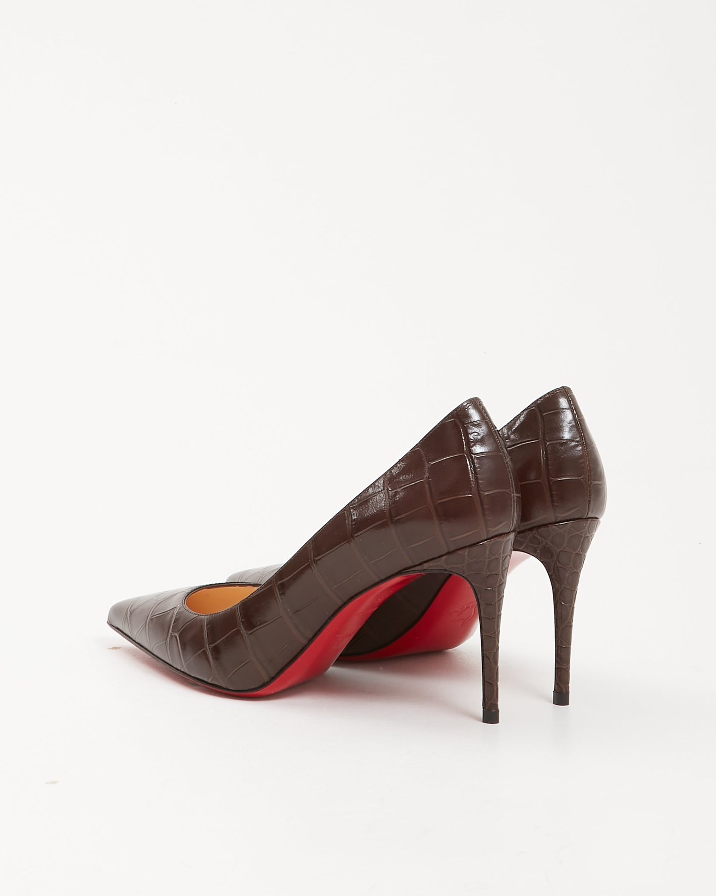 Louboutin Brown Embossed Croc Leather Kate 85 Heel - 36