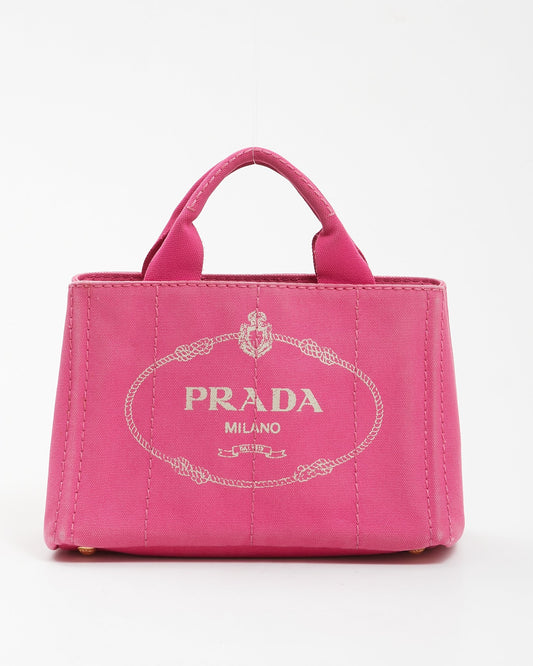 Prada Pink Canvas Canapa Logo Mini Tote Bag