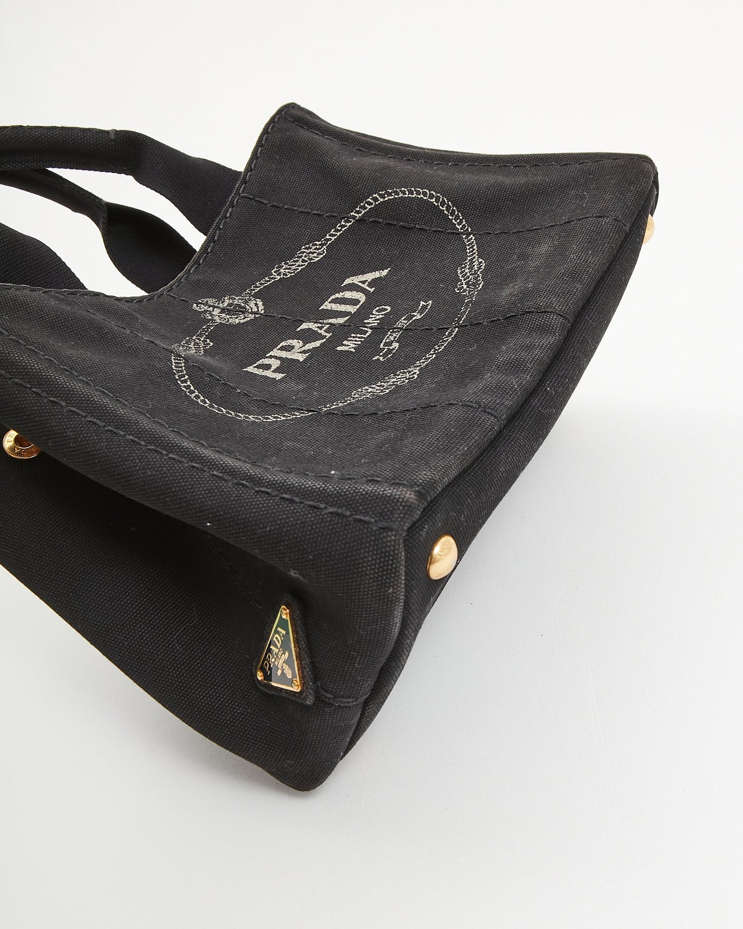 Prada Black Canvas Canapa Logo Mini Tote Bag