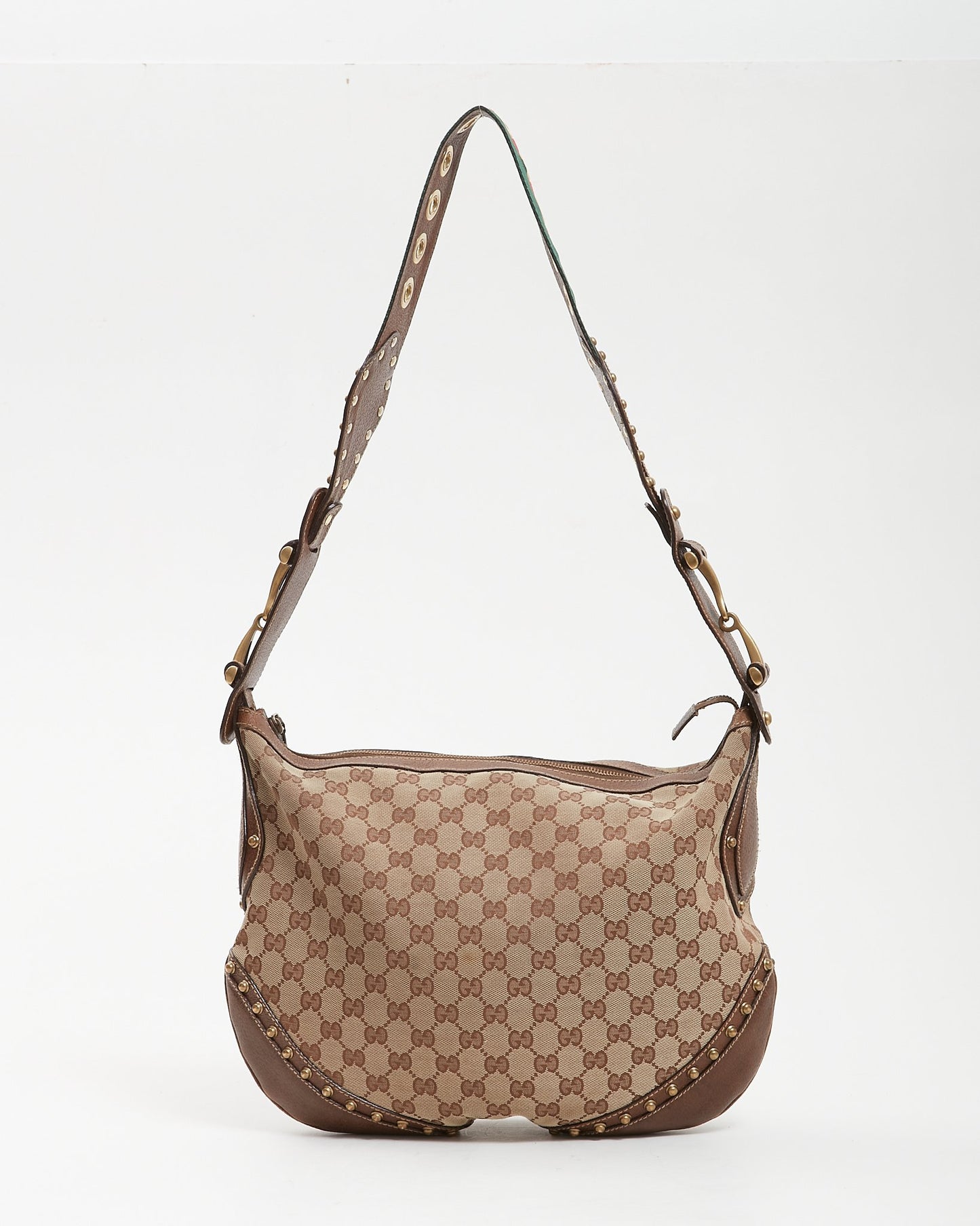 Gucci Brown GG Canvas Crossbody Web Guitar Strap Bag