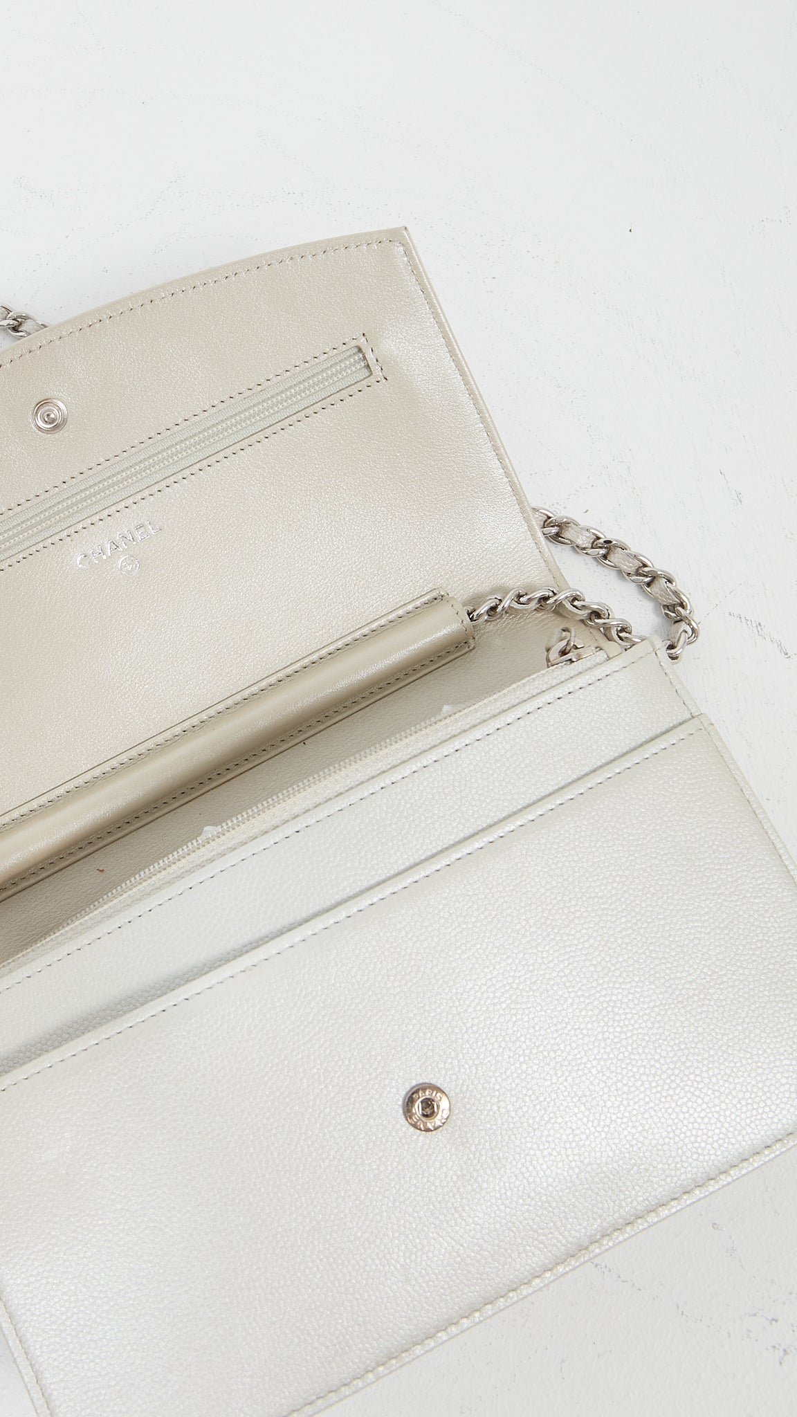 Chanel Pearl Caviar Leather SHW Wallet On Chain