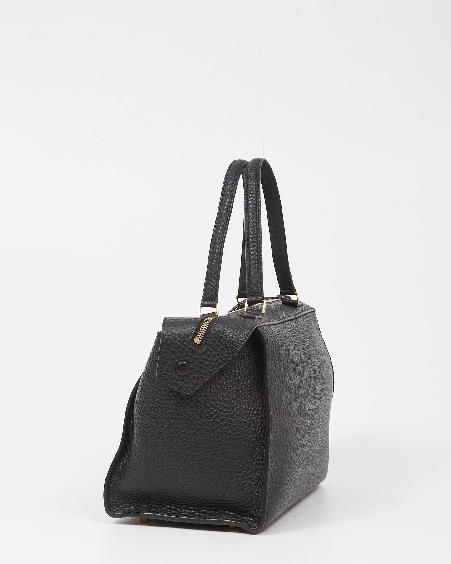 Celine Black Leather Pebbled Ring Top Handle Bag