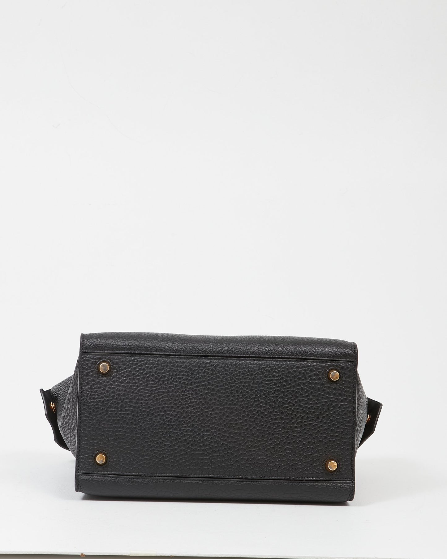 Celine Black Leather Pebbled Ring Top Handle Bag