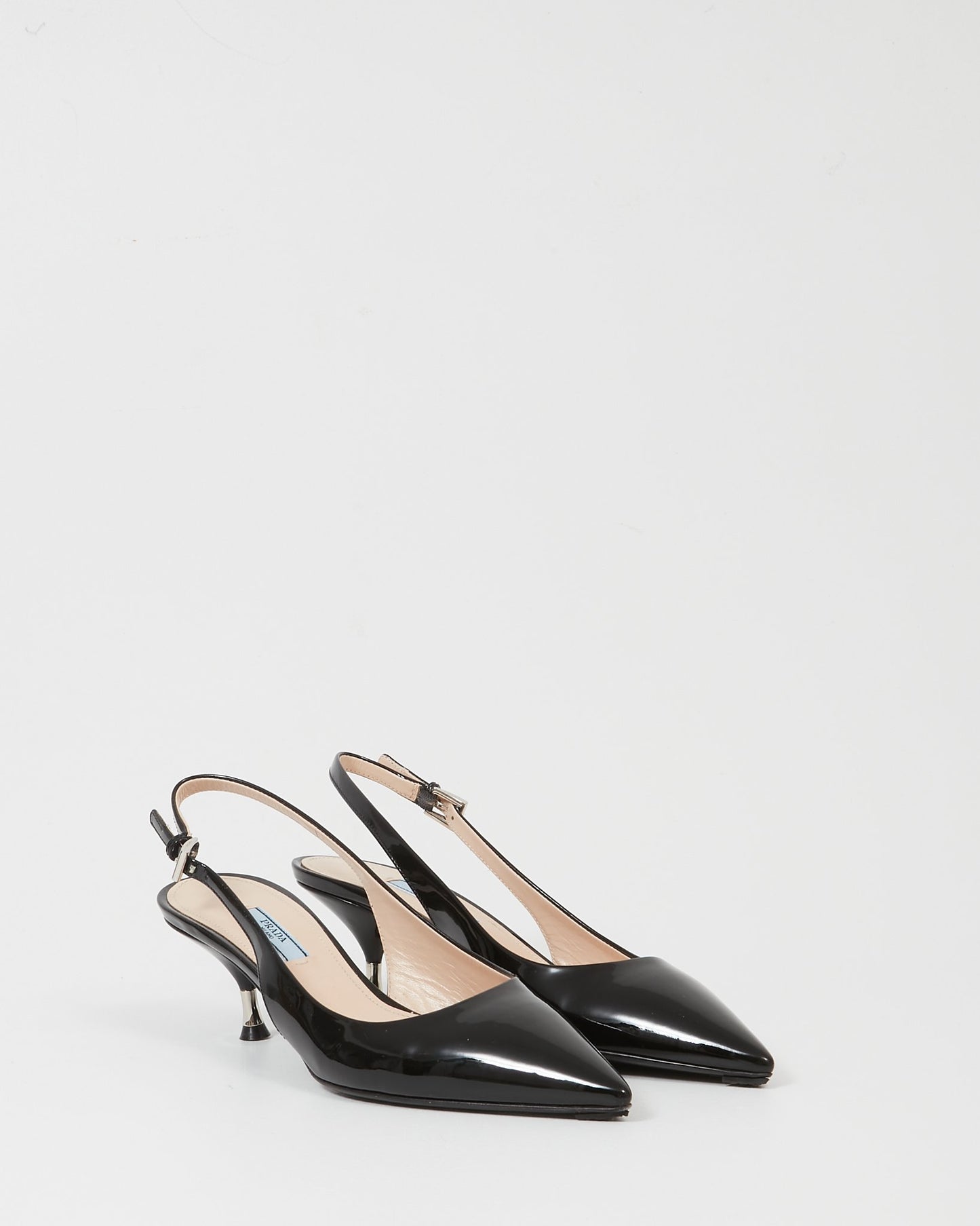 Prada Black Patent Slingback Pump with Add On Silk Wrap Around - 39