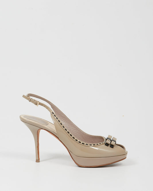 Dior Taupe Patent Slingback Platform Pump - 40