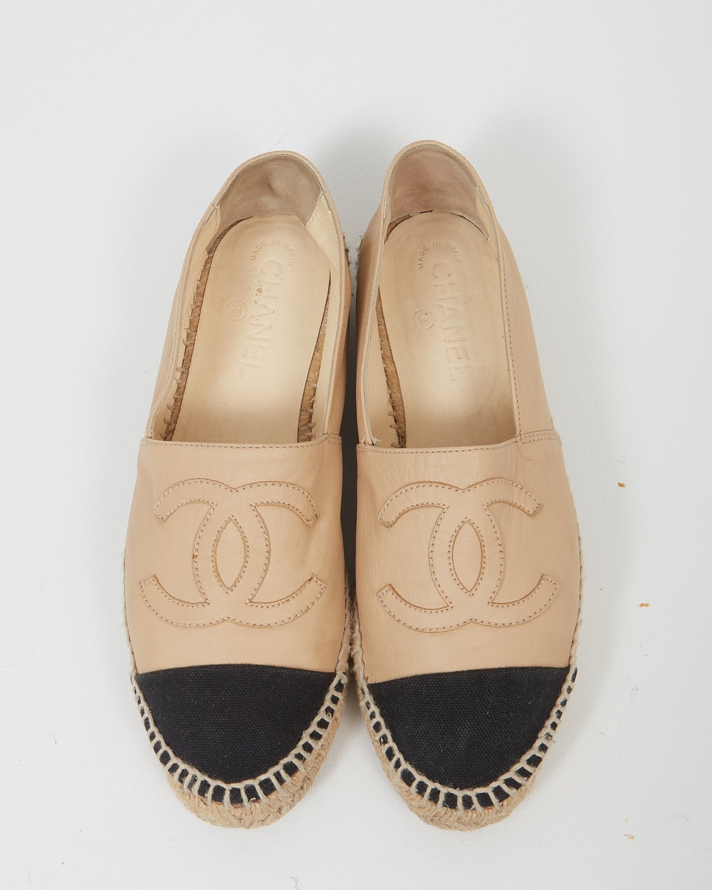 Chanel Beige Leather Platform CC Logo Espadrille - 39