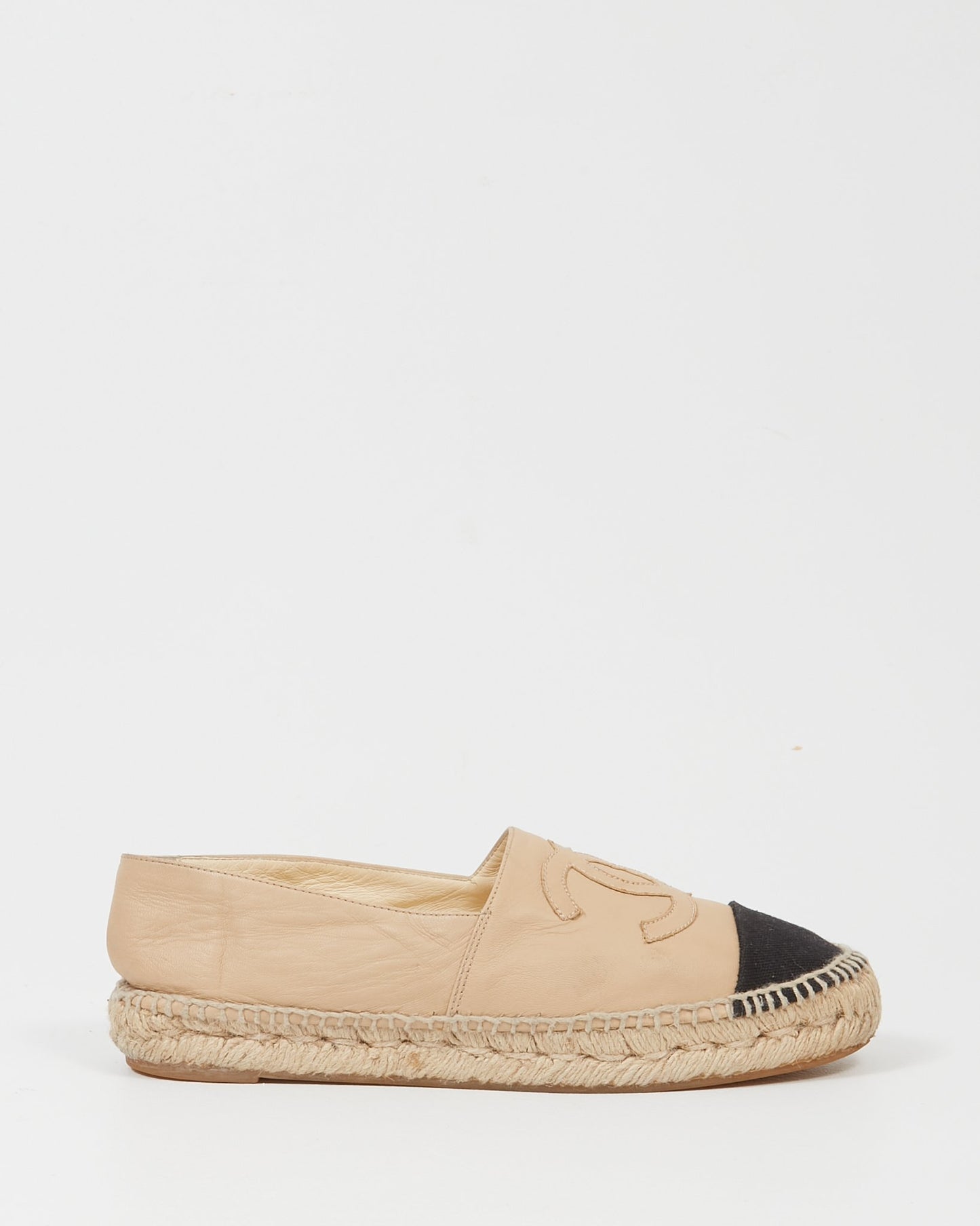 Chanel Beige Leather Platform CC Logo Espadrille - 39