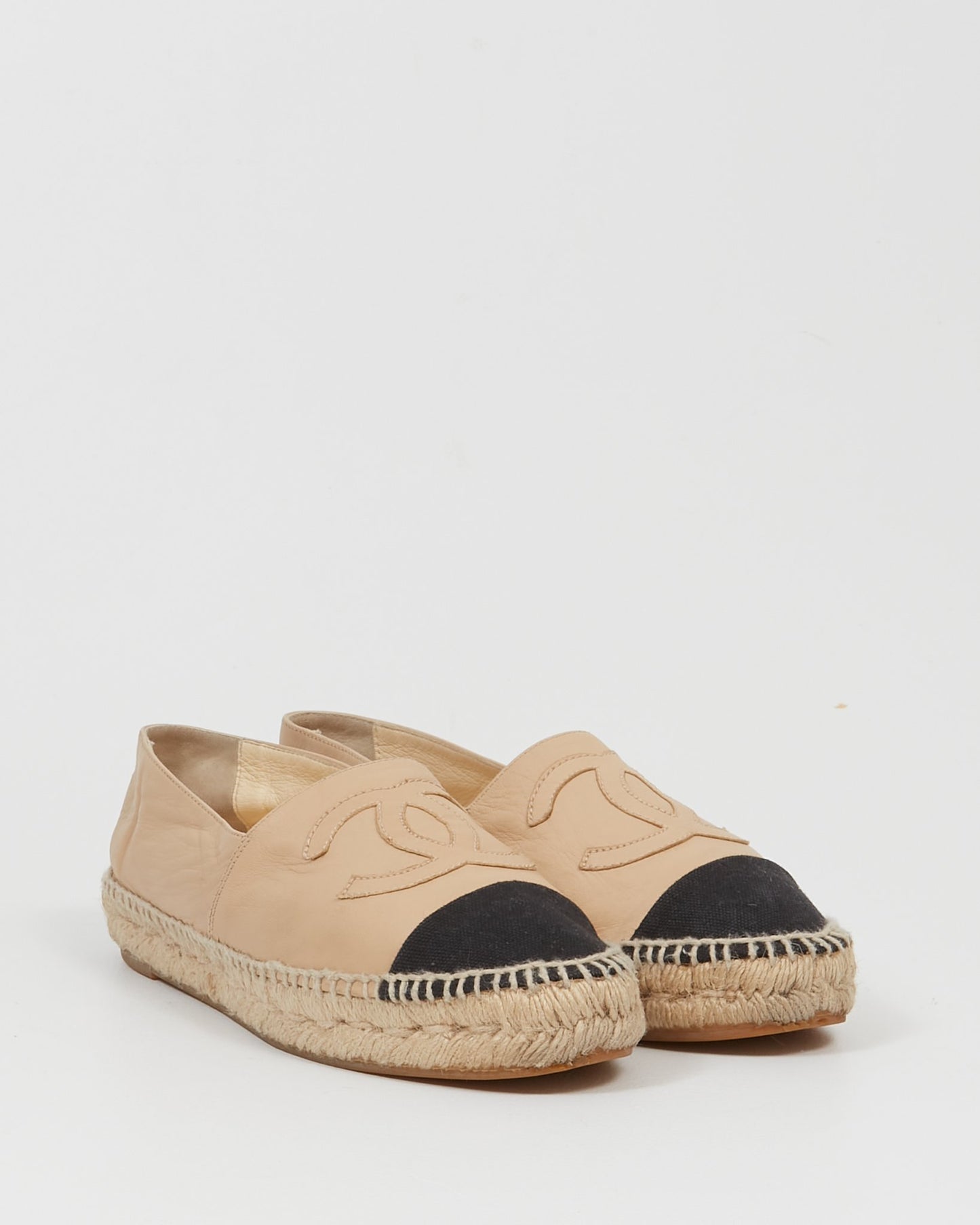 Chanel Beige Leather Platform CC Logo Espadrille - 39