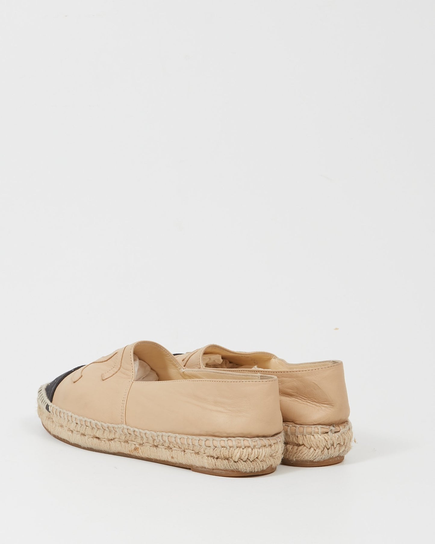 Chanel Beige Leather Platform CC Logo Espadrille - 39