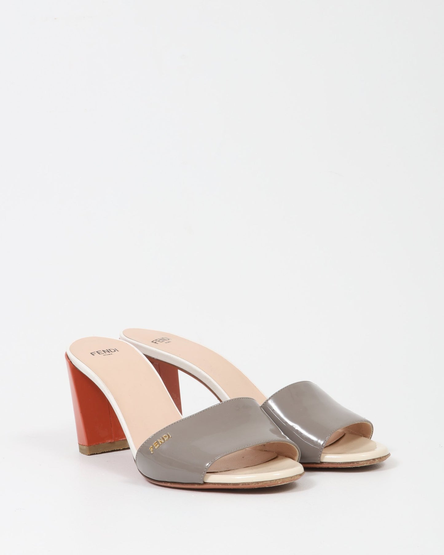 Fendi Grey/Coral Patent Mule - 39