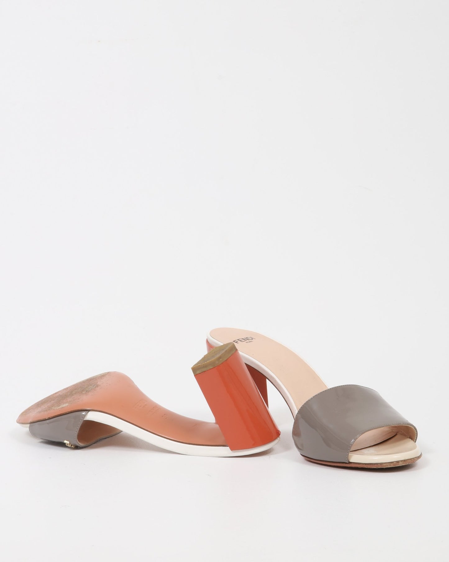 Fendi Grey/Coral Patent Mule - 39