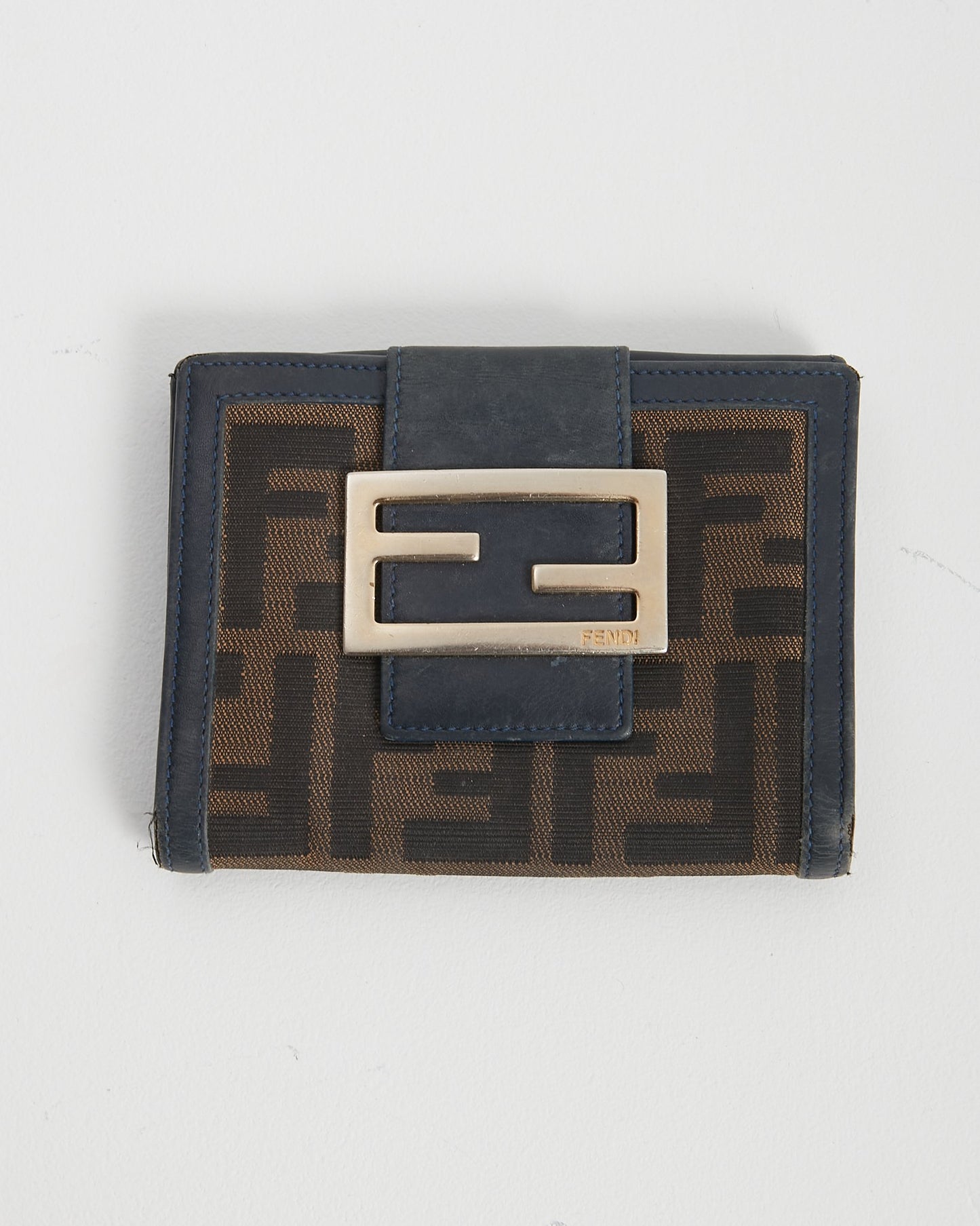 Fendi Brown/Navy Zucca Print Canvas Compact Flap Wallet