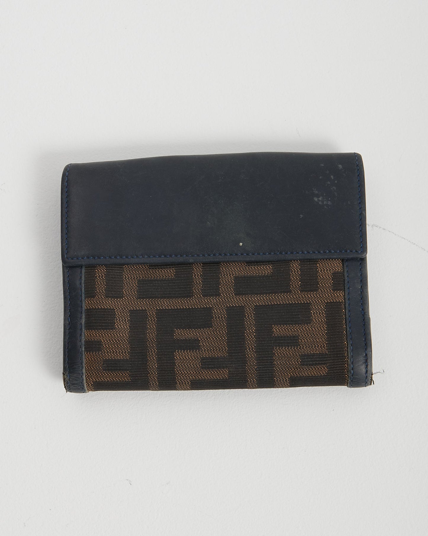 Fendi Brown/Navy Zucca Print Canvas Compact Flap Wallet