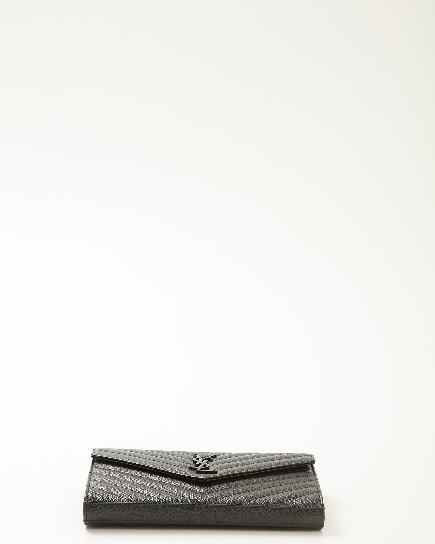 Saint Laurent Black Chevron Leather Matelassé BHW Wallet On Chain