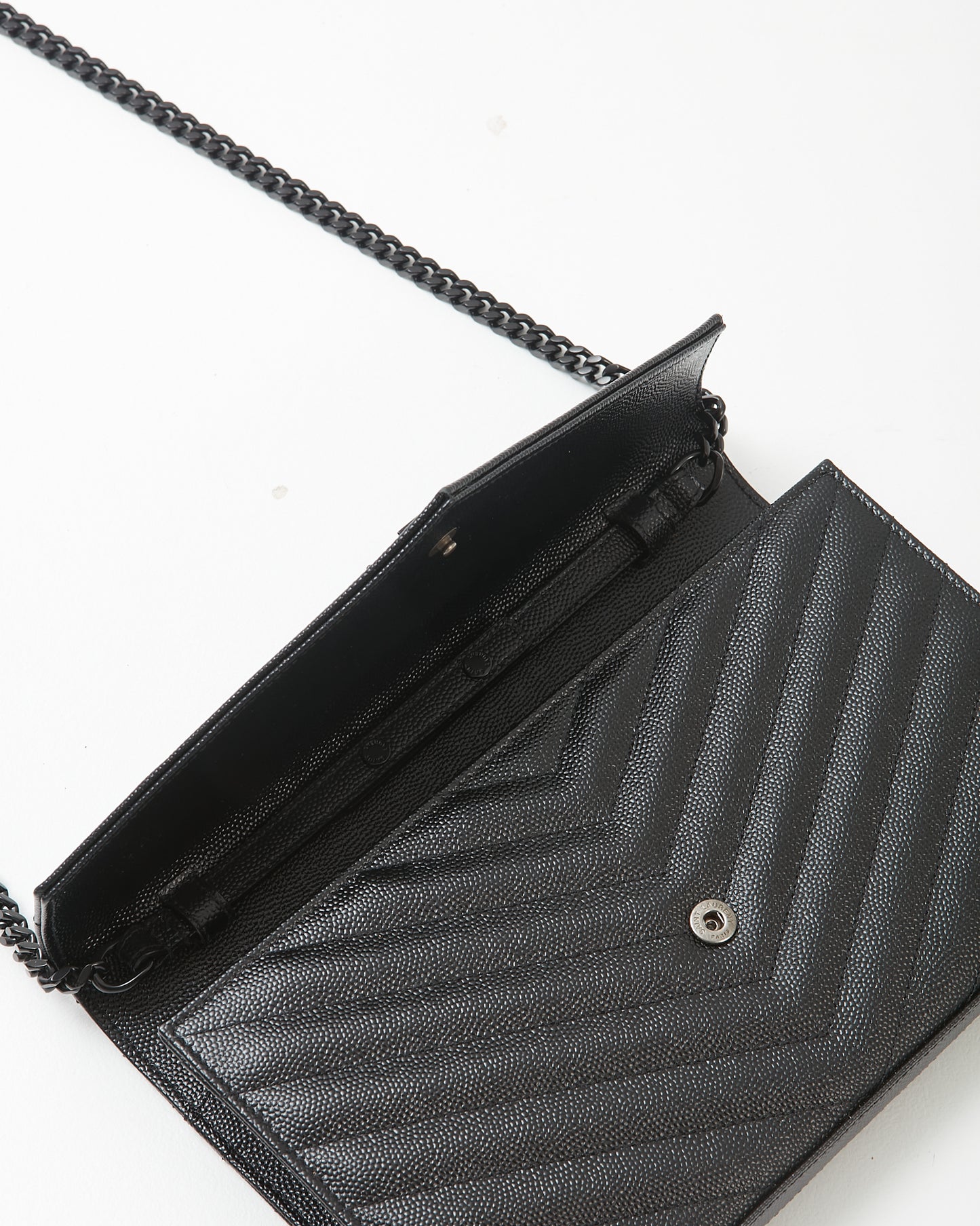 Saint Laurent Black Chevron Leather Matelassé BHW Wallet On Chain