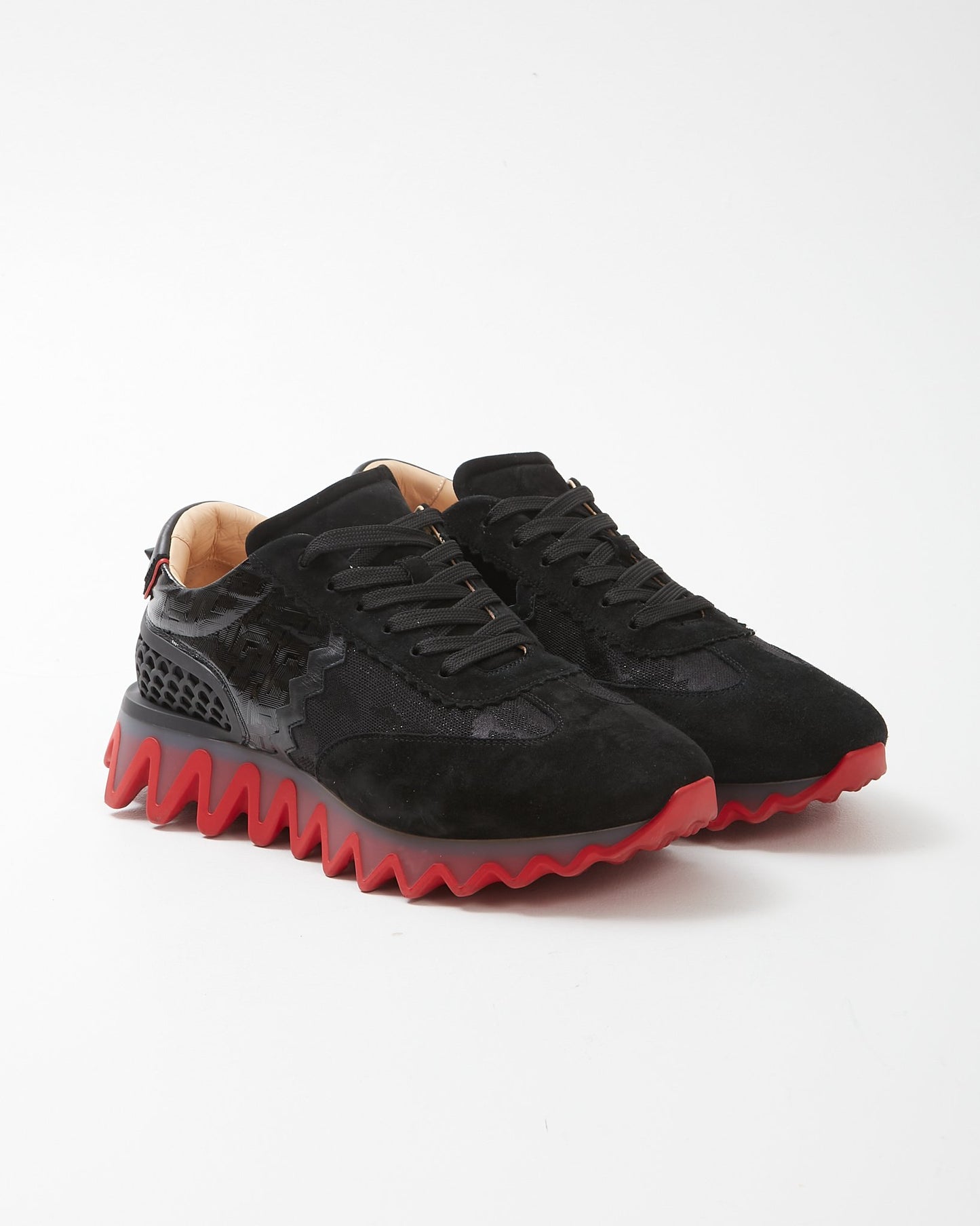 Louboutin Black Loubishark Flat Suede Glit Sneakers - 45