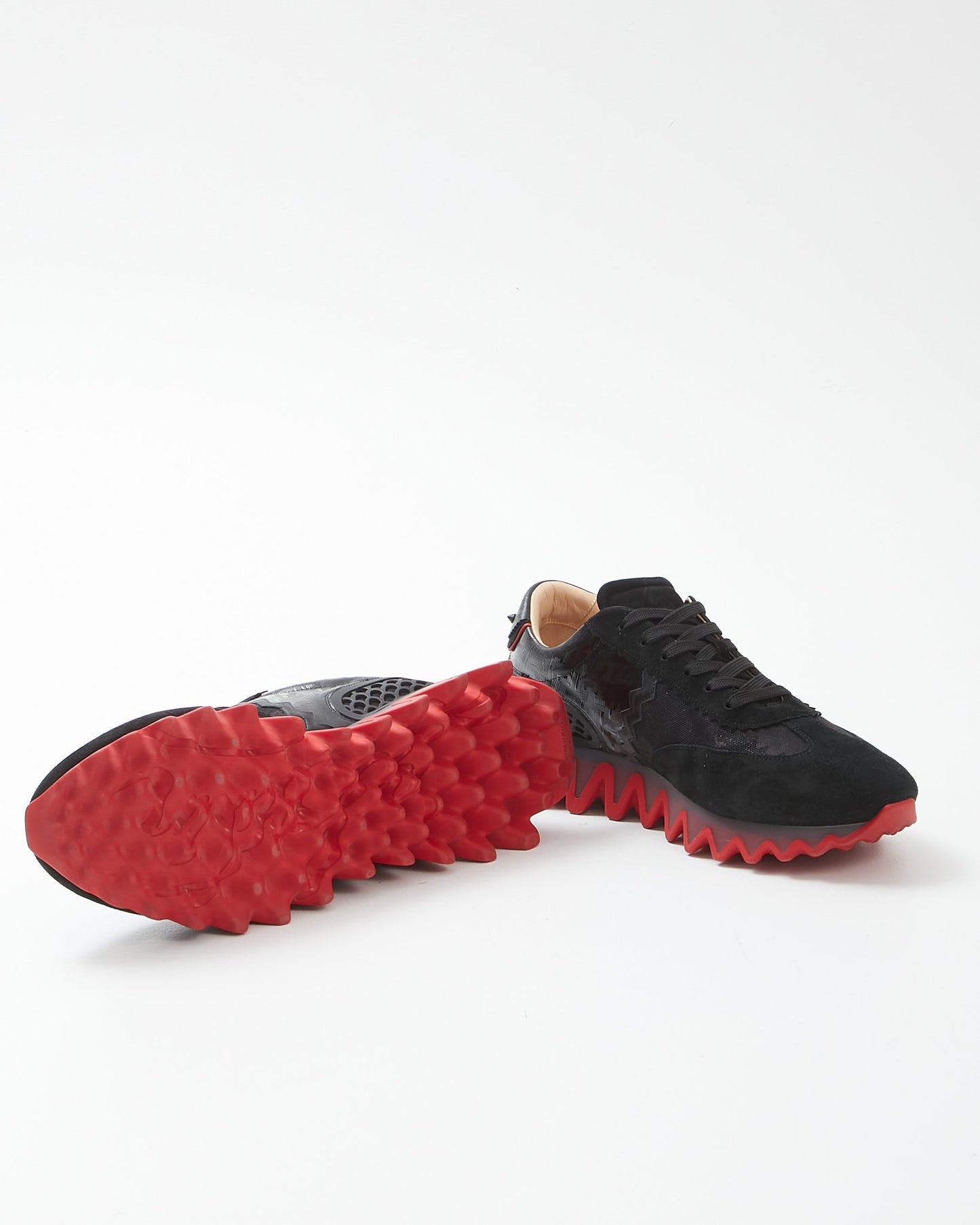 Louboutin Black Loubishark Flat Suede Glit Sneakers - 45