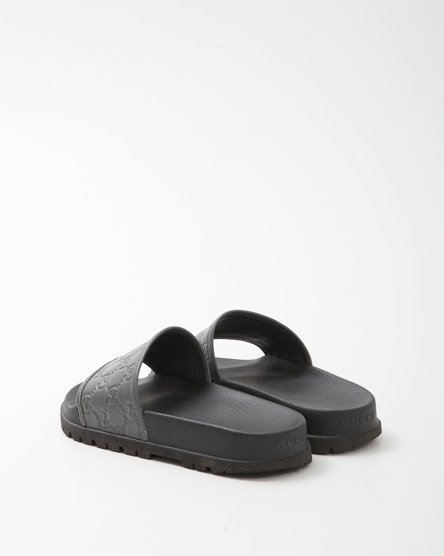 Gucci Grey Leather GG Logo Slides - 6