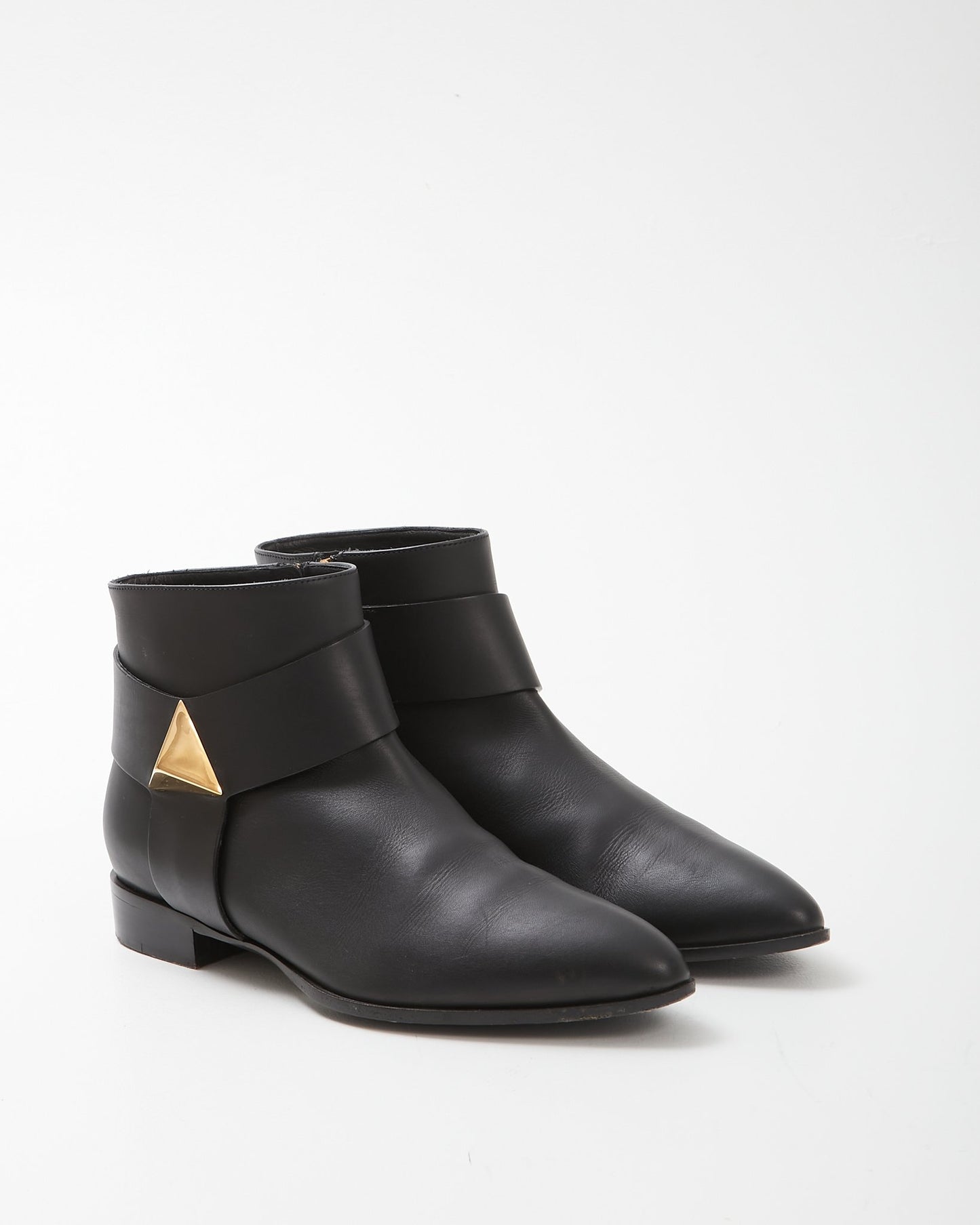 Zanotti Black Leather Gold Stud Detail Chelsea Boots- 37.5