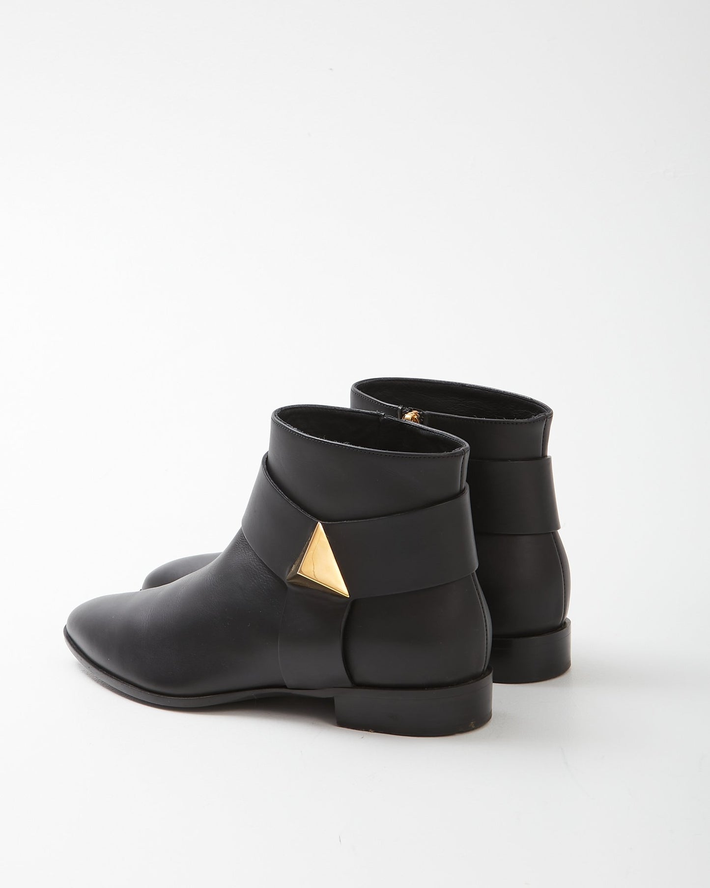 Zanotti Black Leather Gold Stud Detail Chelsea Boots- 37.5