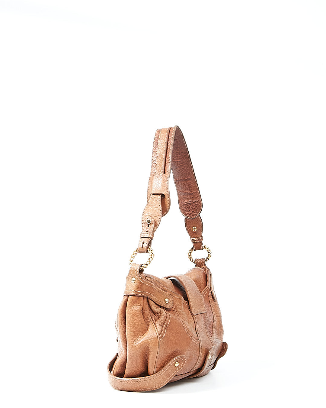 Valentino Brown Vintage Leather Logo Shoulder Bag