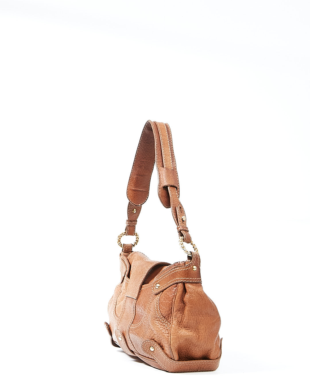 Valentino Brown Vintage Leather Logo Shoulder Bag