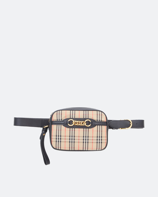 Burberry Sac banane en cuir/toile noir Haymarket Check