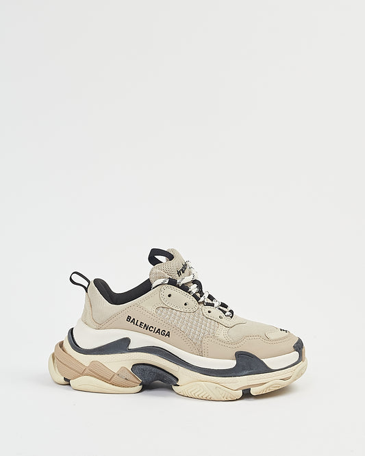 Balenciaga Beige/Black Leather 
Fabric Triple S Sneakers - 36