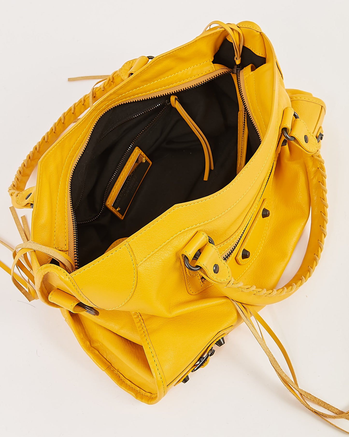 Balenciaga Sac de ville classique de motocross en cuir jaune moutarde