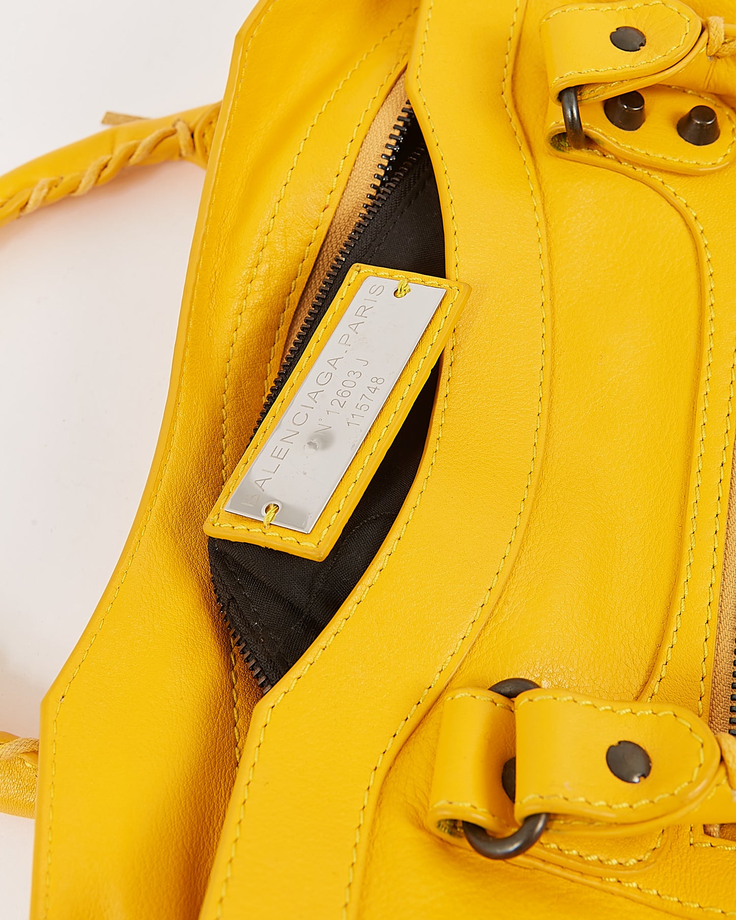 Balenciaga Sac de ville classique de motocross en cuir jaune moutarde