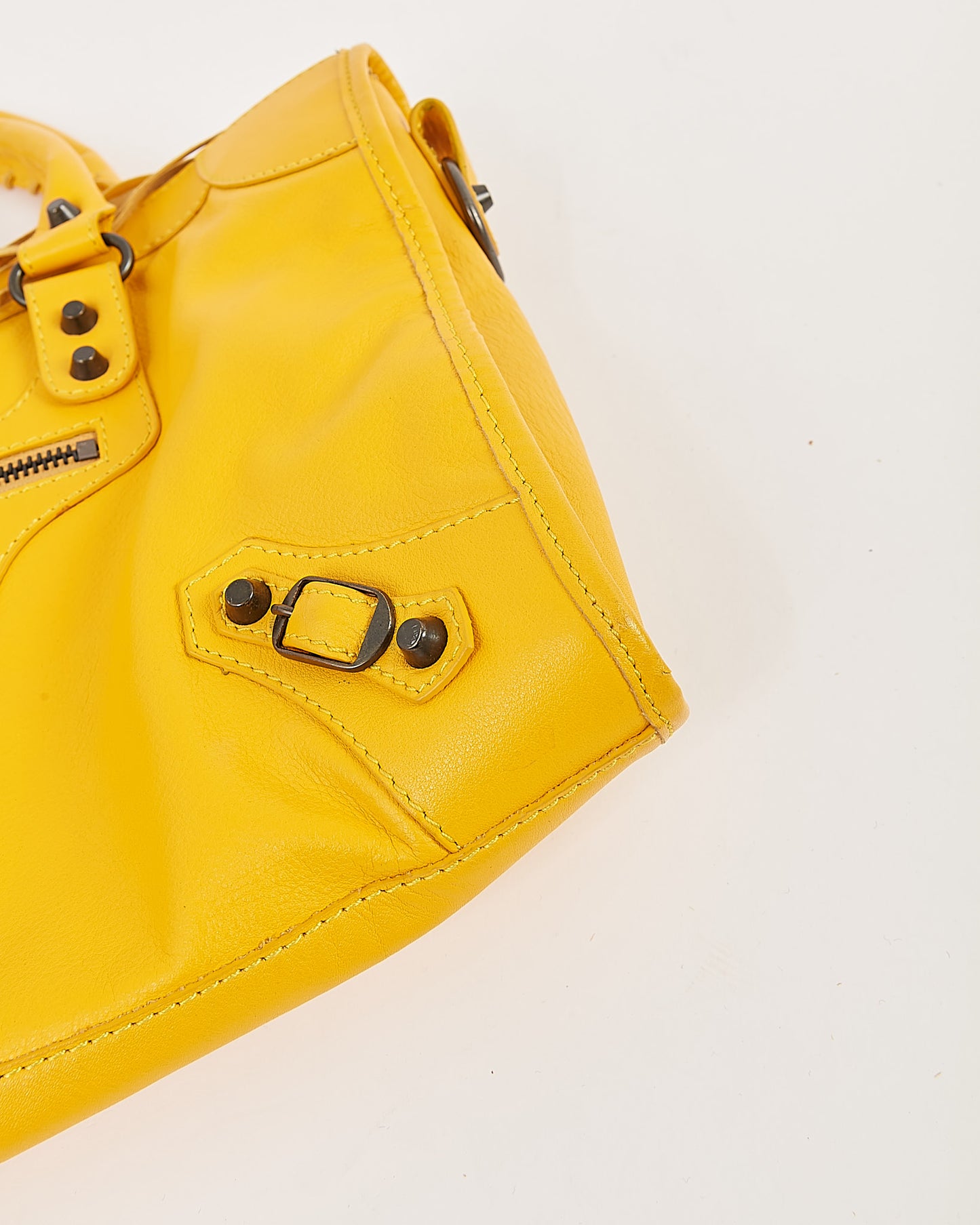 Balenciaga Sac de ville classique de motocross en cuir jaune moutarde