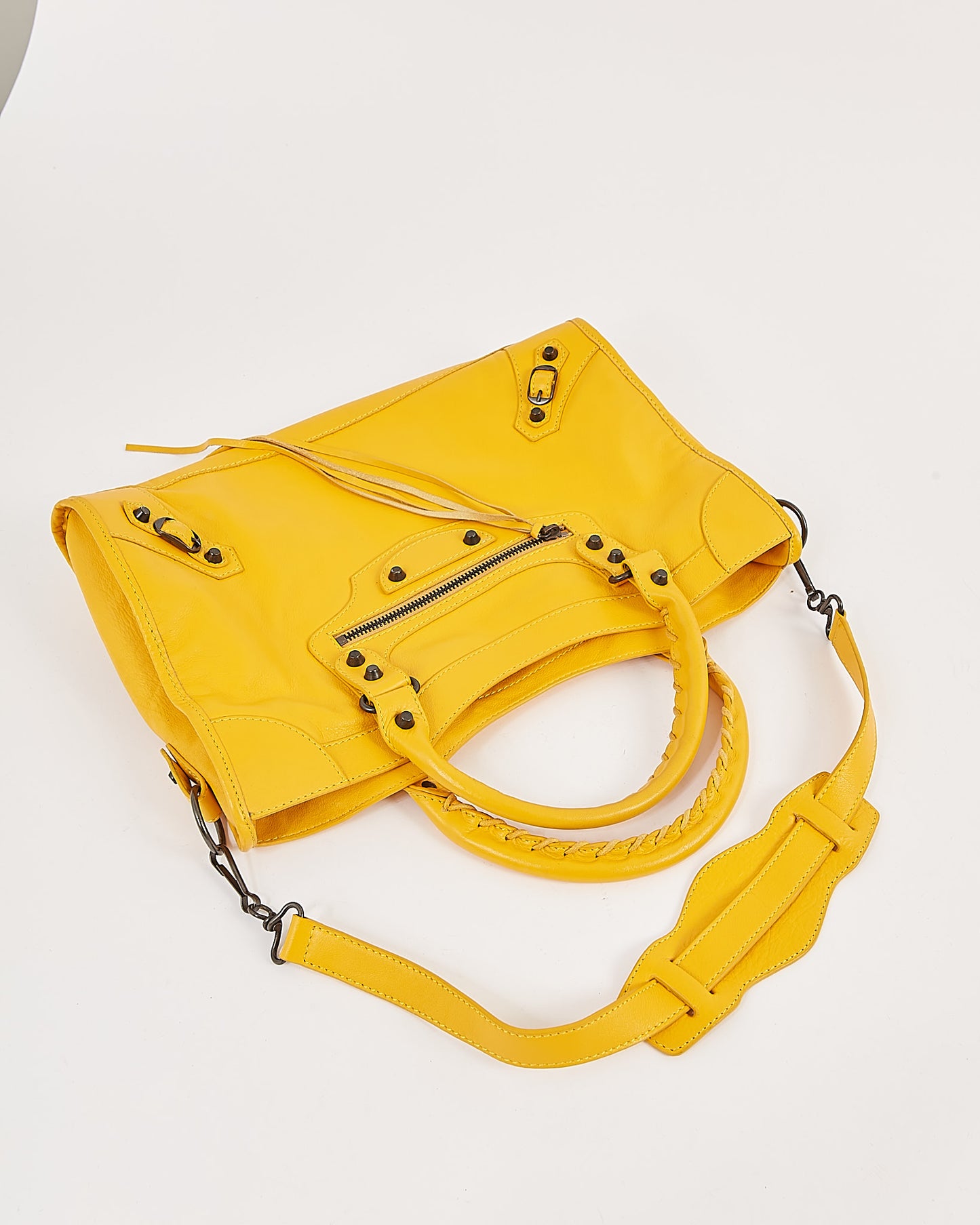 Balenciaga Sac de ville classique de motocross en cuir jaune moutarde