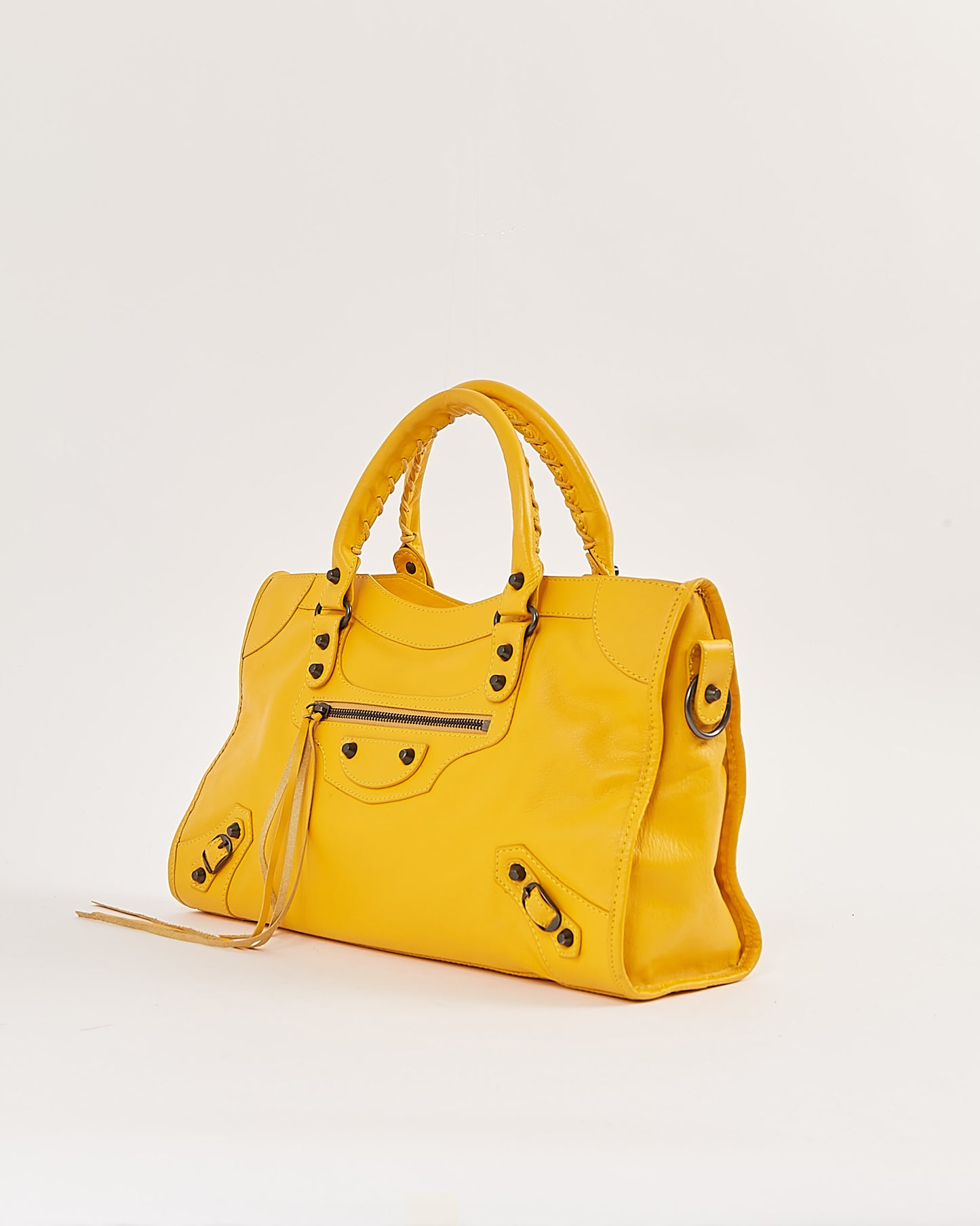 Balenciaga Sac de ville classique de motocross en cuir jaune moutarde