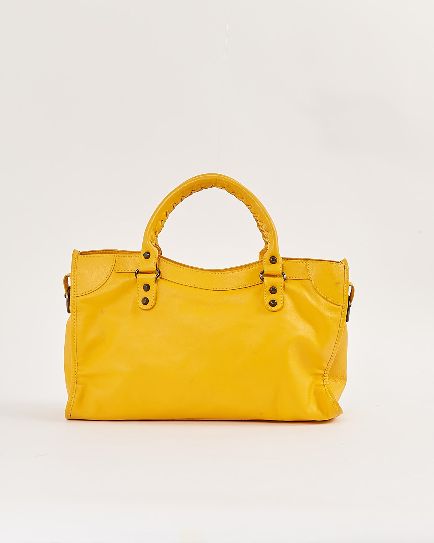 Balenciaga Sac de ville classique de motocross en cuir jaune moutarde