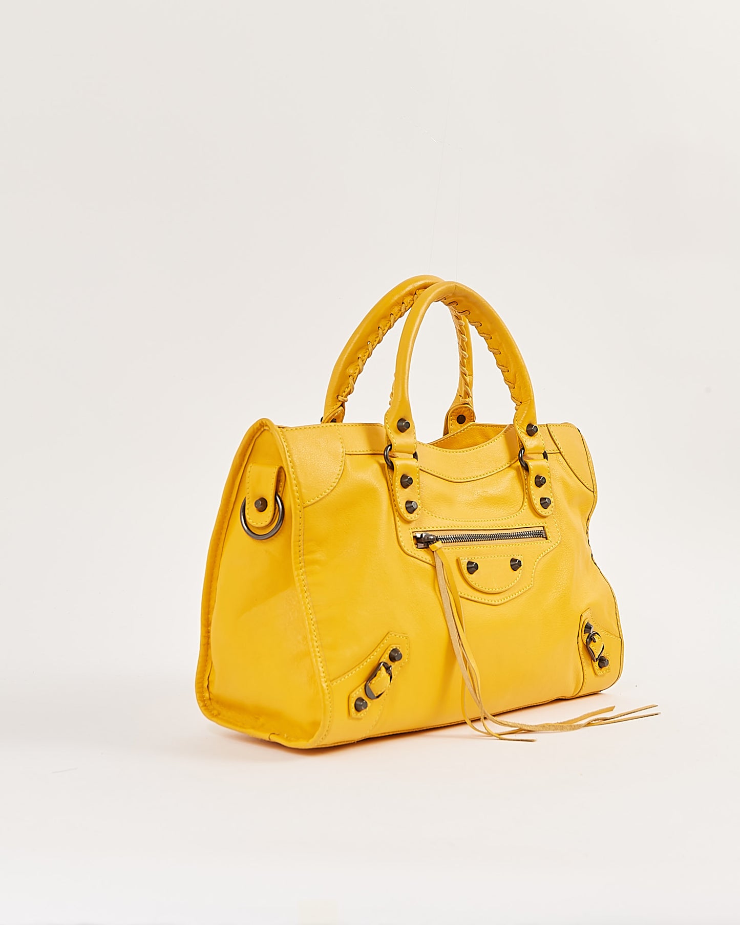 Balenciaga Sac de ville classique de motocross en cuir jaune moutarde