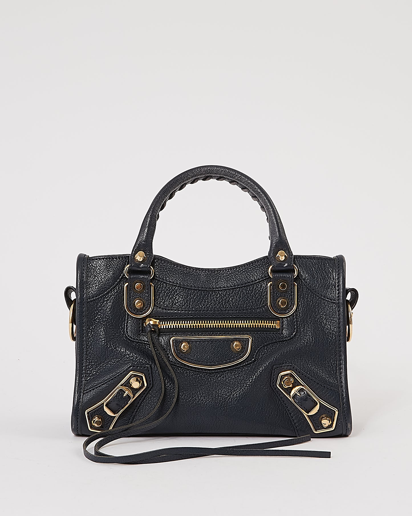 Balenciaga Mini sac de ville en cuir bleu marine à bords métallisés