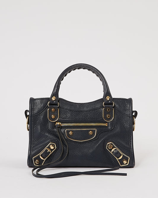 Balenciaga Navy Leather Metallic Edge Mini City Bag