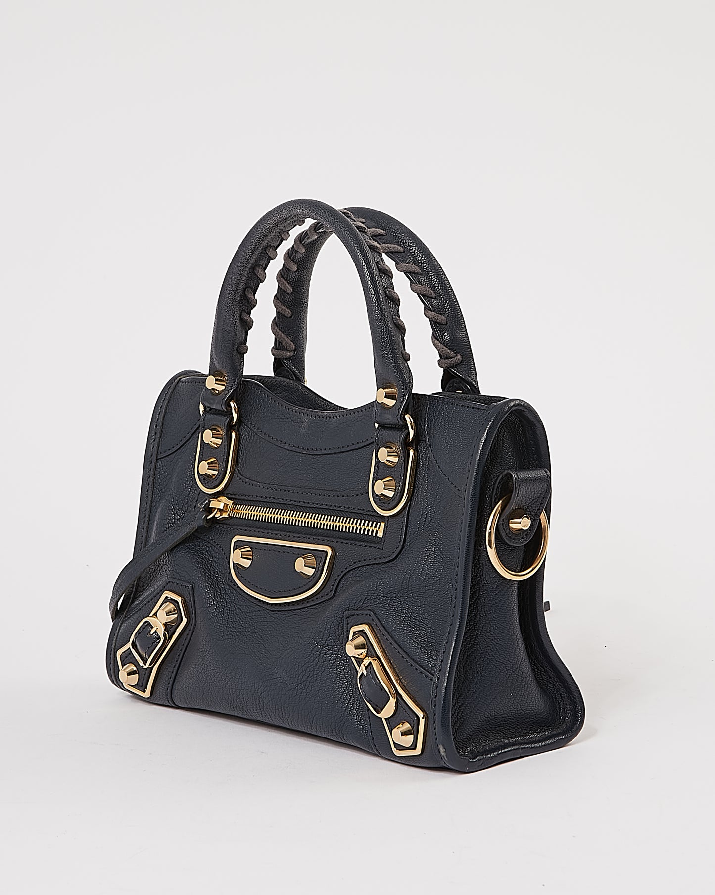 Balenciaga Mini sac de ville en cuir bleu marine à bords métallisés