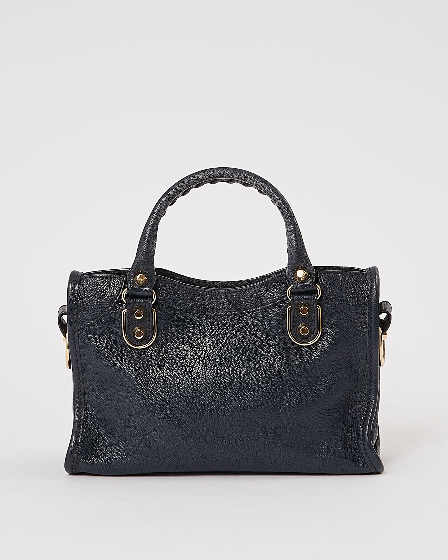 Balenciaga Mini sac de ville en cuir bleu marine à bords métallisés