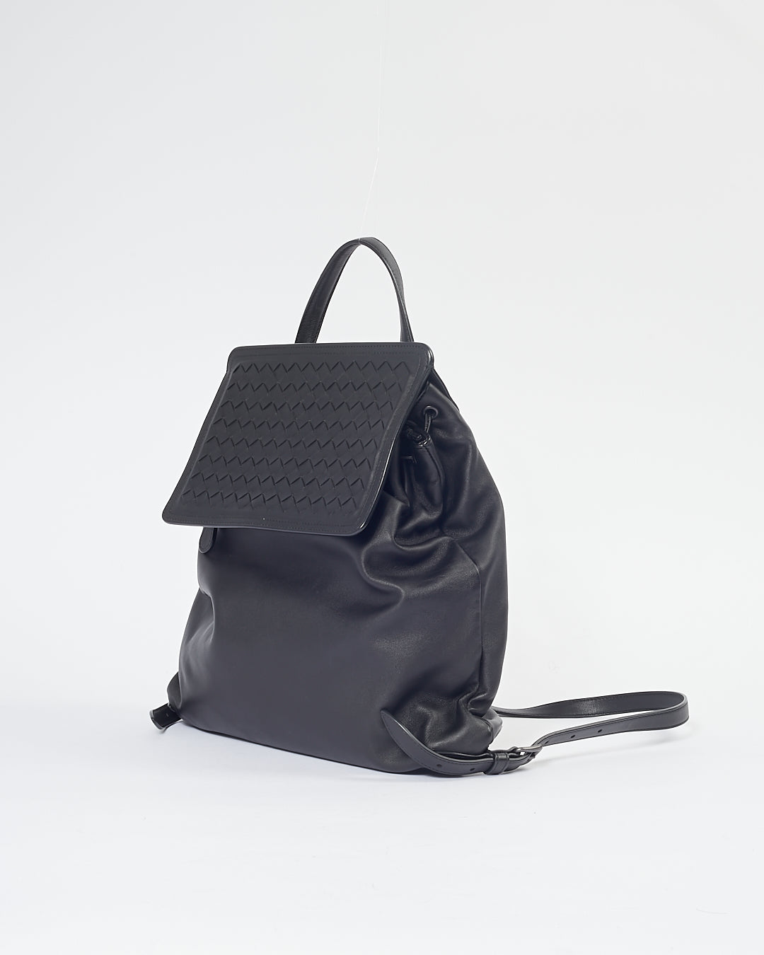 Bottega Veneta Black Leather Intrecciato Detail Backpack Bag