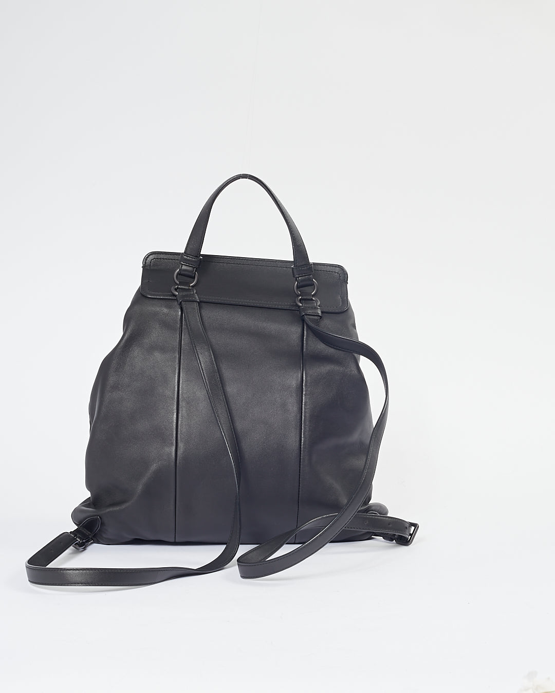 Bottega Veneta Black Leather Intrecciato Detail Backpack Bag