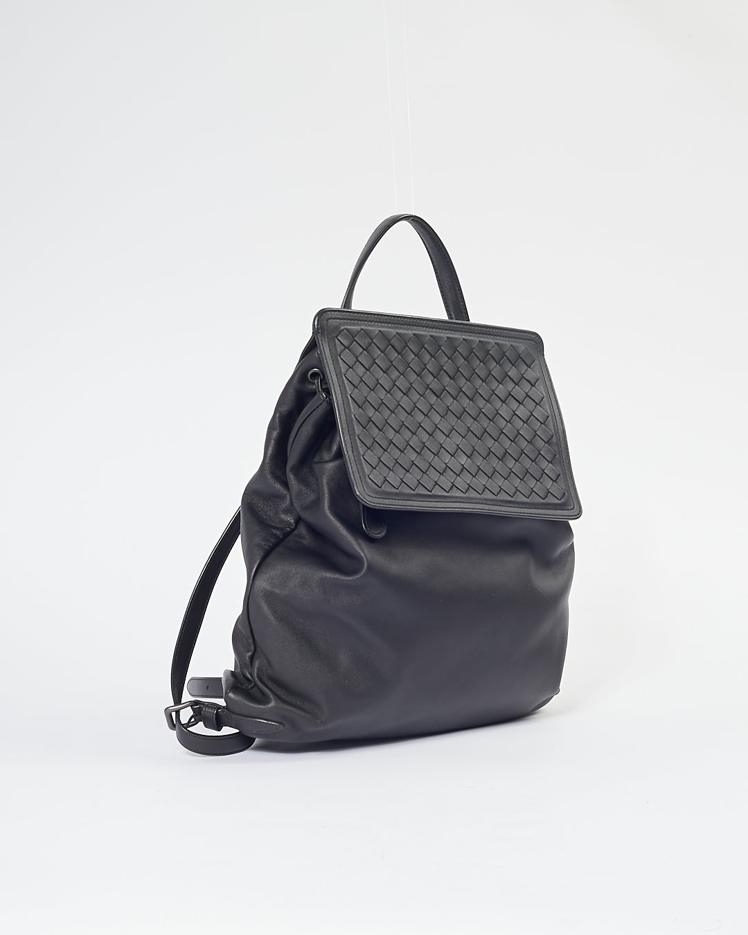 Bottega Veneta Black Leather Intrecciato Detail Backpack Bag