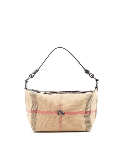 Burberry Beige Nova Check Canvas 
Metallic Leather Mini Shoulder Pouch